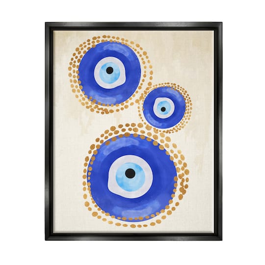 Stupell Industries Round Blue Evil Eye Pattern Dotted Detail Framed Floater Canvas Wall Art